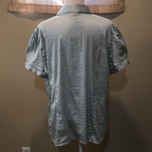 Worthington Striped Cotton Blend Blouse Button Front Short Sleeves Round Hem-2X - Picture 2 of 13